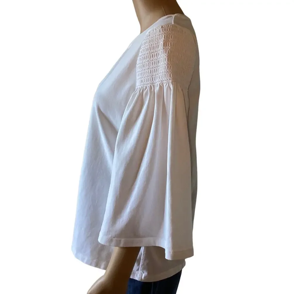 CHICO'S White Rouched 3/4 Sleeves women’s size 1 white